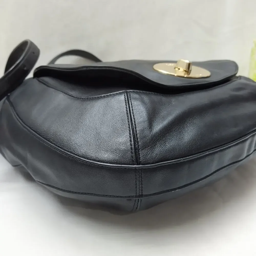 Coach Whiplash Circle Black Smooth Leather Turnlock Hobo Shoulder Bag